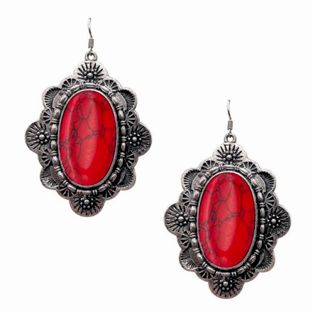 Oval Shape Large Stone Concho Earring